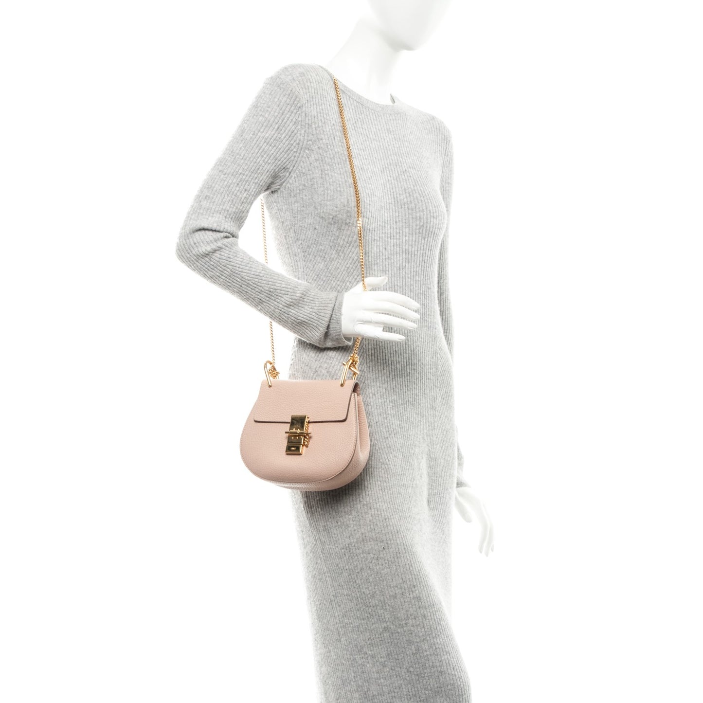 Grained Lambskin Mini Drew Shoulder Bag Cement Pink