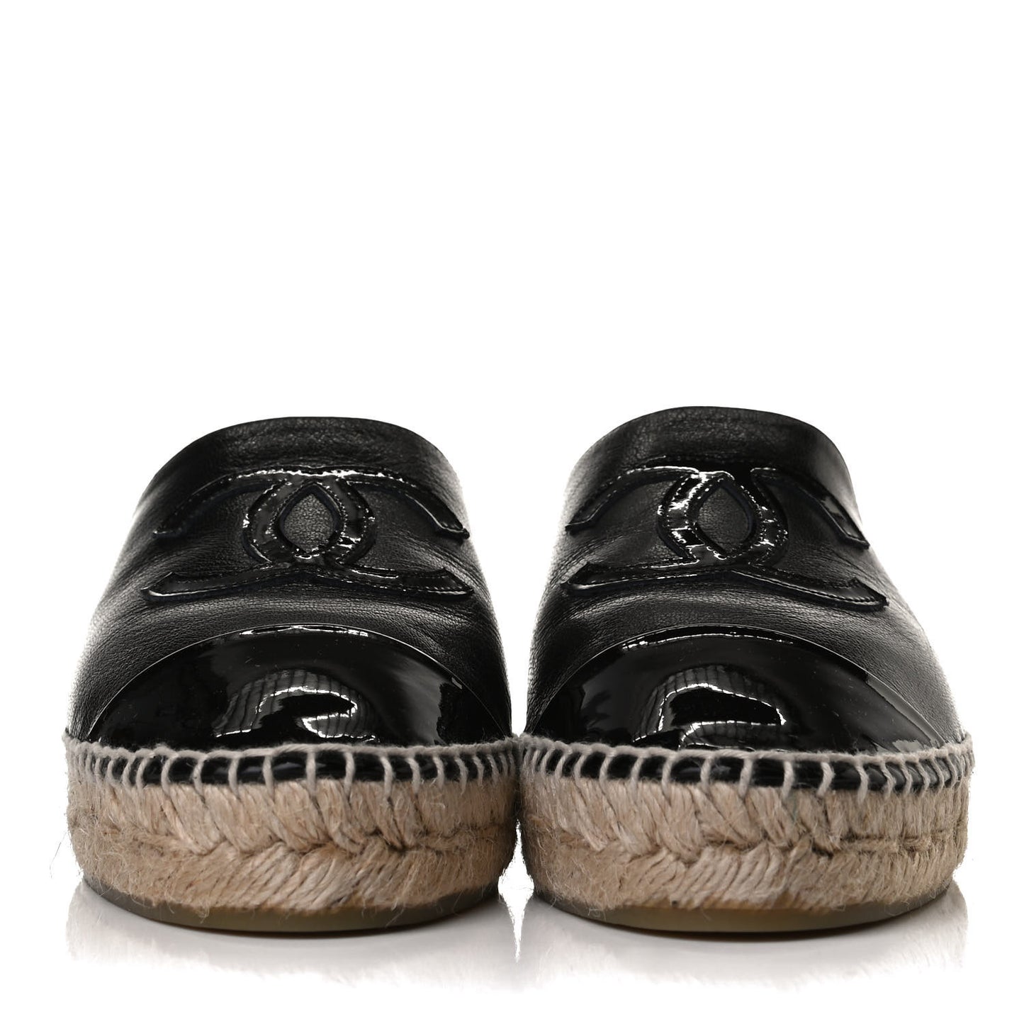 Goatskin Patent Calfskin CC Espadrille Mules 36 Black