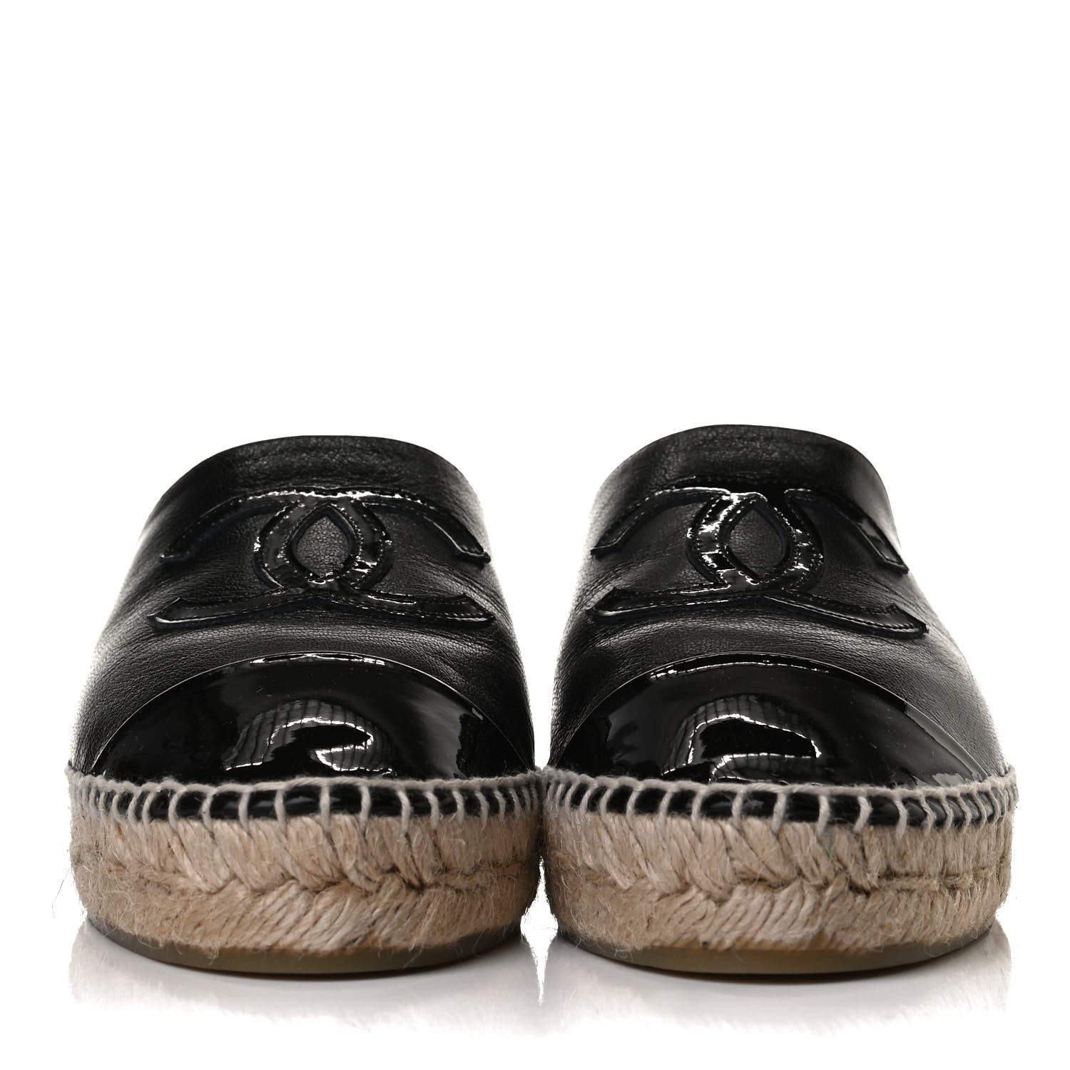 Chanel Goatskin Patent Calfskin CC Espadrille Mules 36 Black 2 of 13