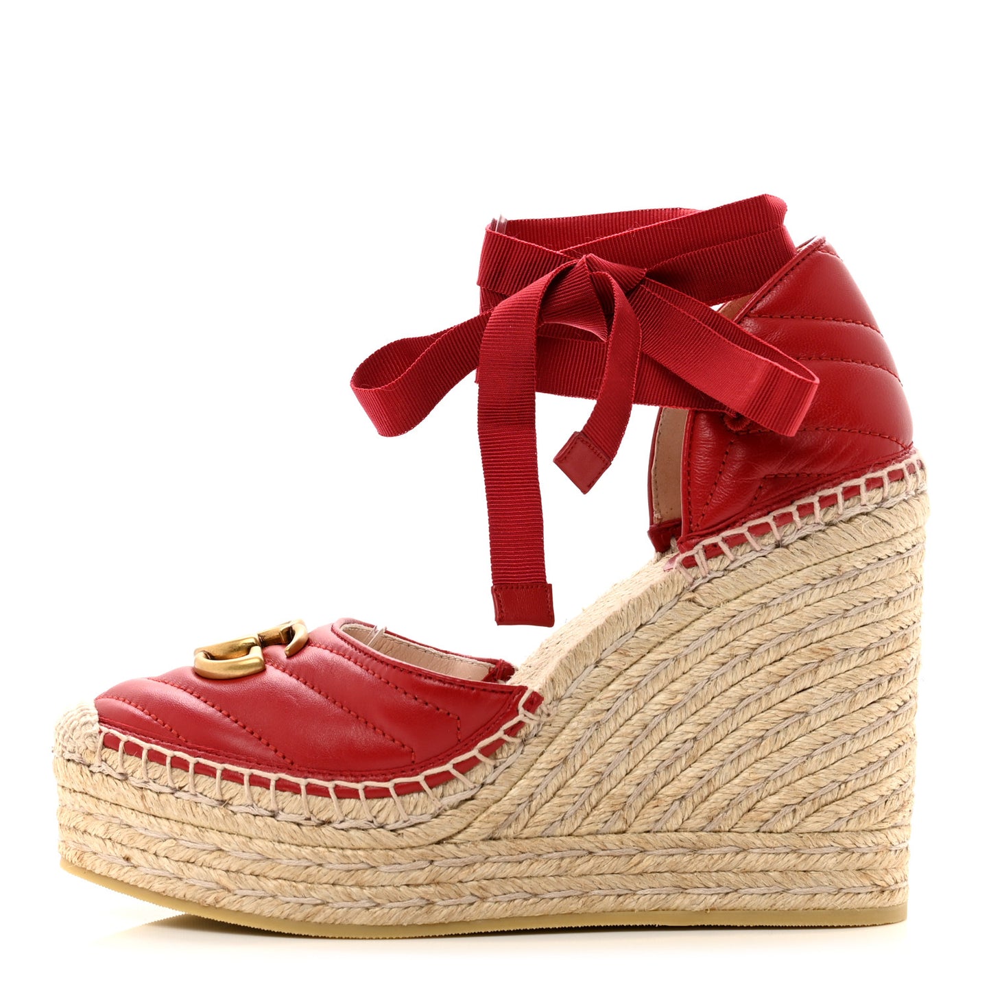 Nappa Matelasse GG Marmont Ankle Wrap Platform 35/120mm Espadrille Wedges 38 Hibiscus Red