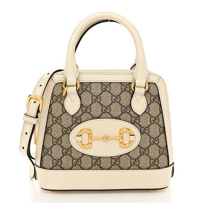 Gucci GG Supreme Monogram Azalea Calfskin Mini Horsebit 1955 Top Handle Bag Beige Ebony Mystic White 1 of 12