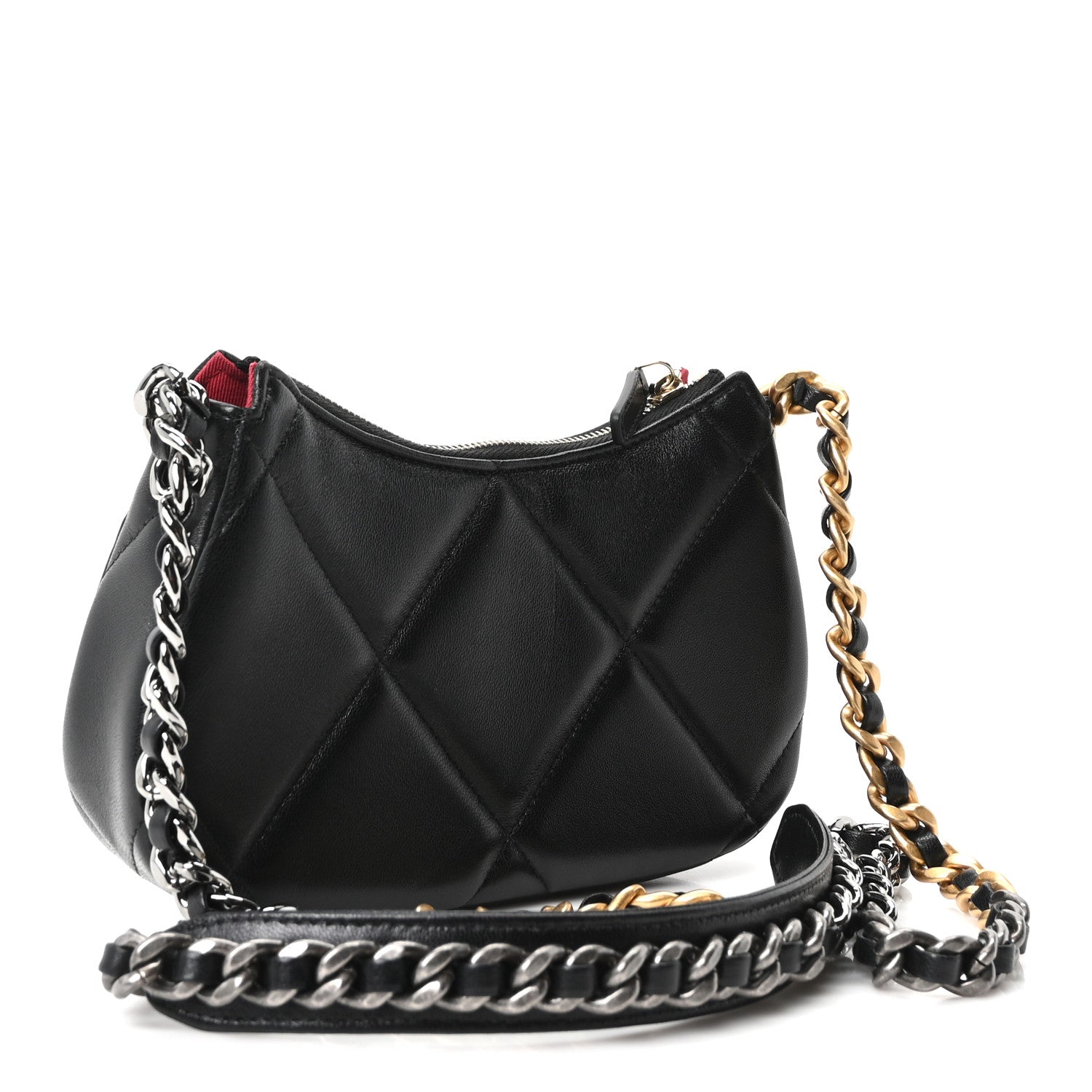 Chanel Lambskin Quilted Chanel 19 Hobo Clutch With Chain Black 3 of 11