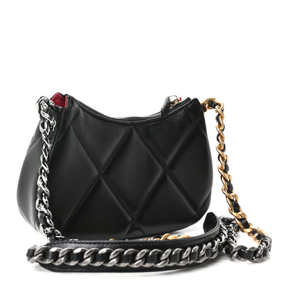 Chanel Lambskin Quilted Chanel 19 Hobo Clutch With Chain Black 3 of 11