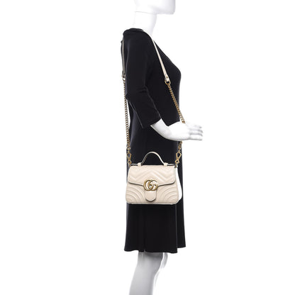 Gucci Calfskin Matelasse Mini GG Marmont Top Handle Shoulder Bag White 2 of 10