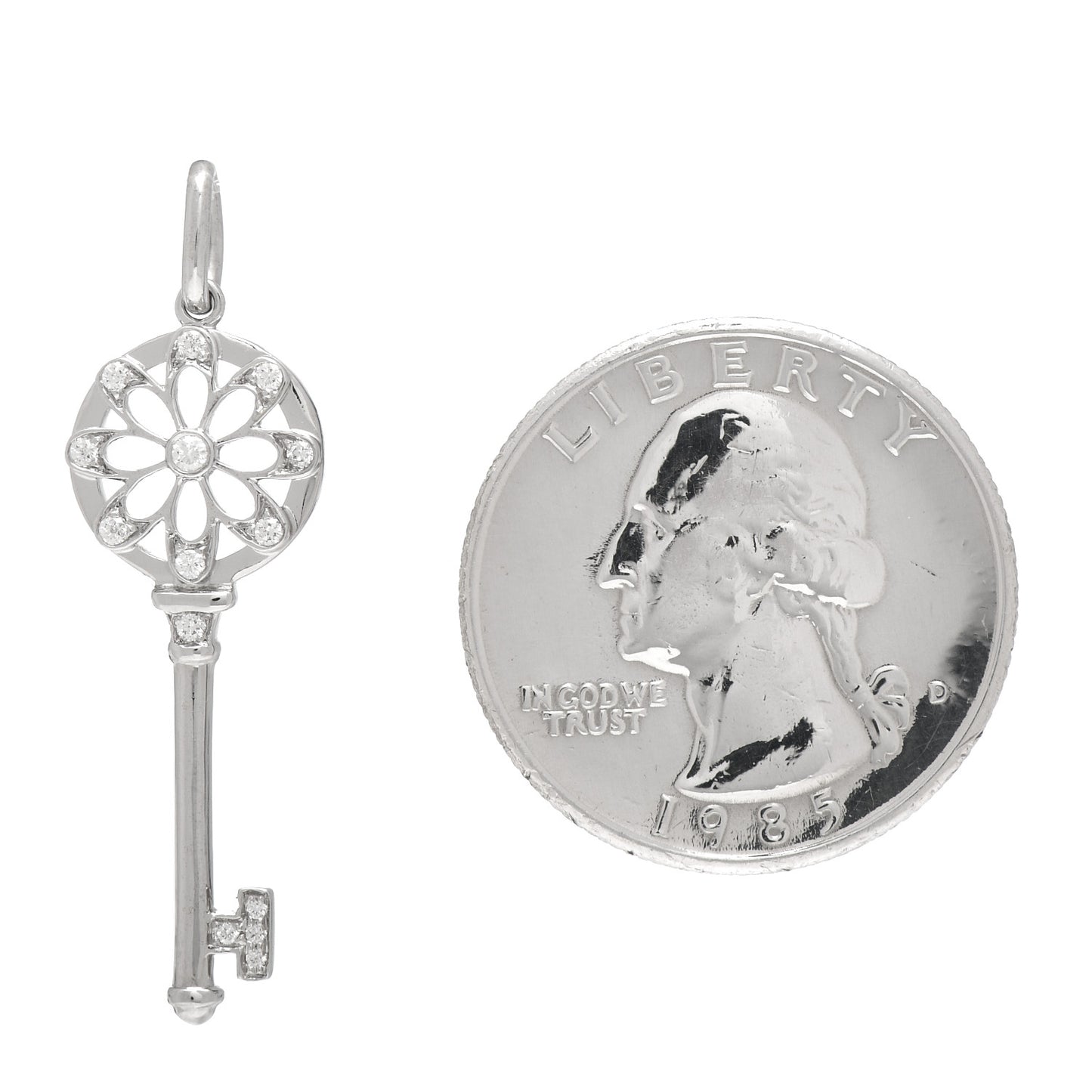 18K White Gold Diamond Floral Key Pendant
