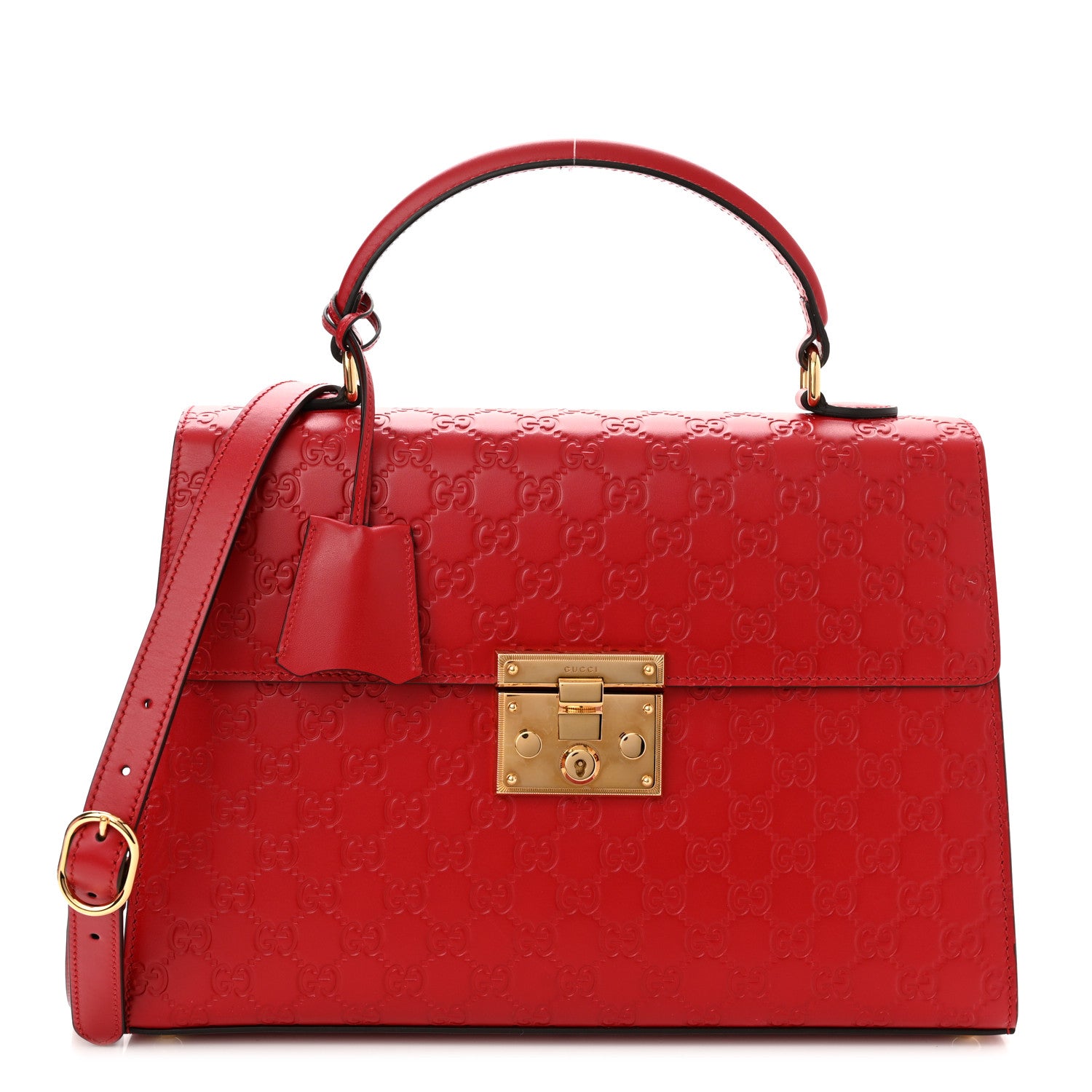 Gucci Guccissima Signature Medium Padlock Top Handle Bag Hibiscus Red 1 of 11