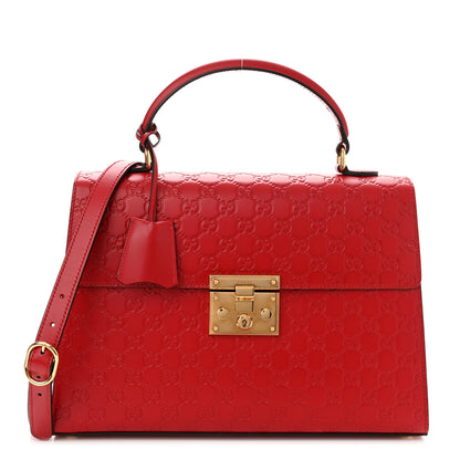 Gucci Guccissima Signature Medium Padlock Top Handle Bag Hibiscus Red 1 of 11