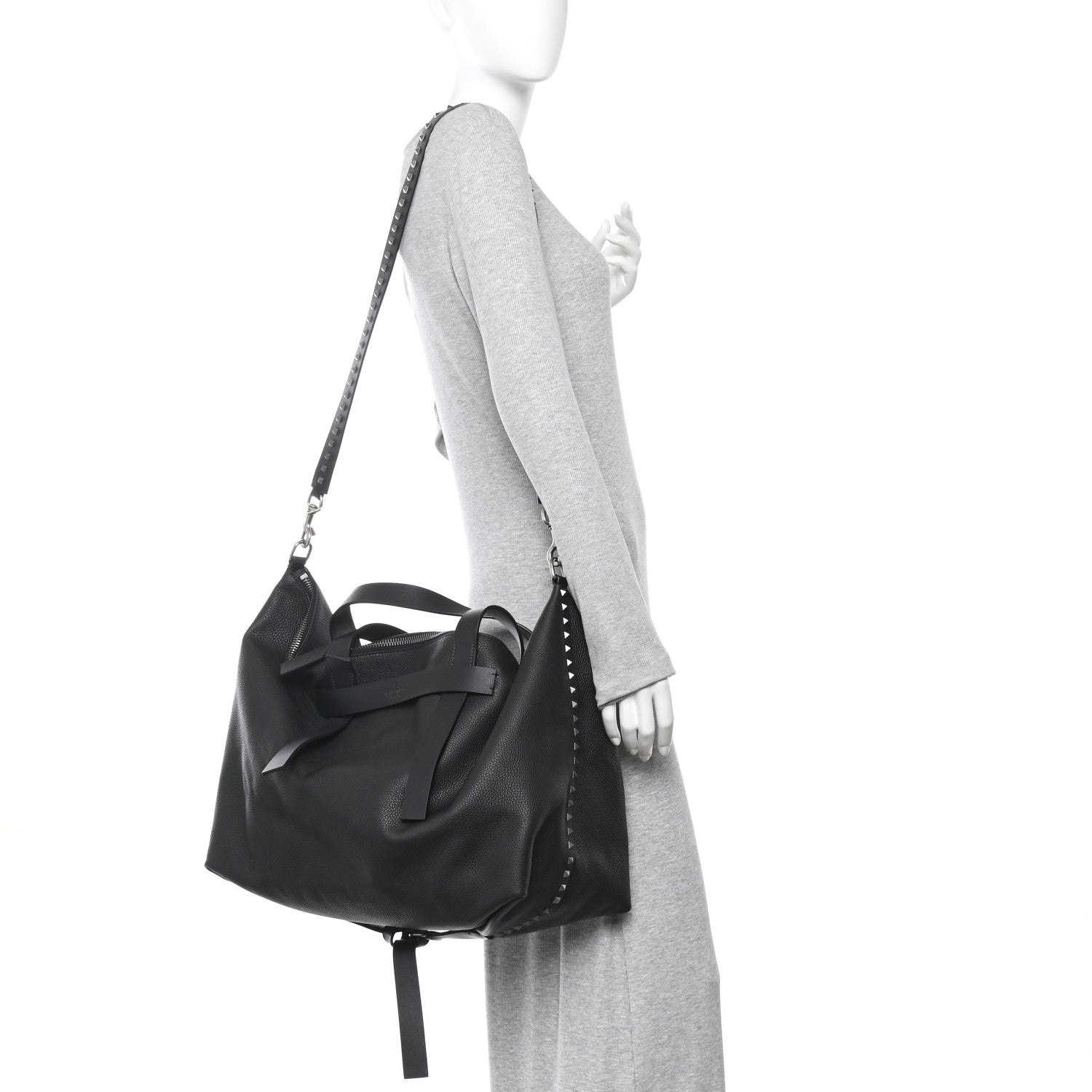 Valentino Garavani Grained Calfskin Rockstud Travel Tote Bag Black 2 of 9