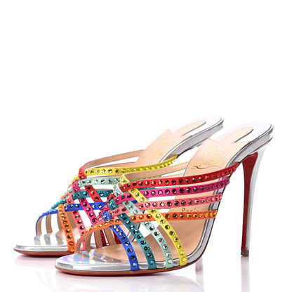 Christian Louboutin Specchio Calfskin Crystal Marthastrass 100 Slide Sandals 37 Silver Multicolor 3 of 9