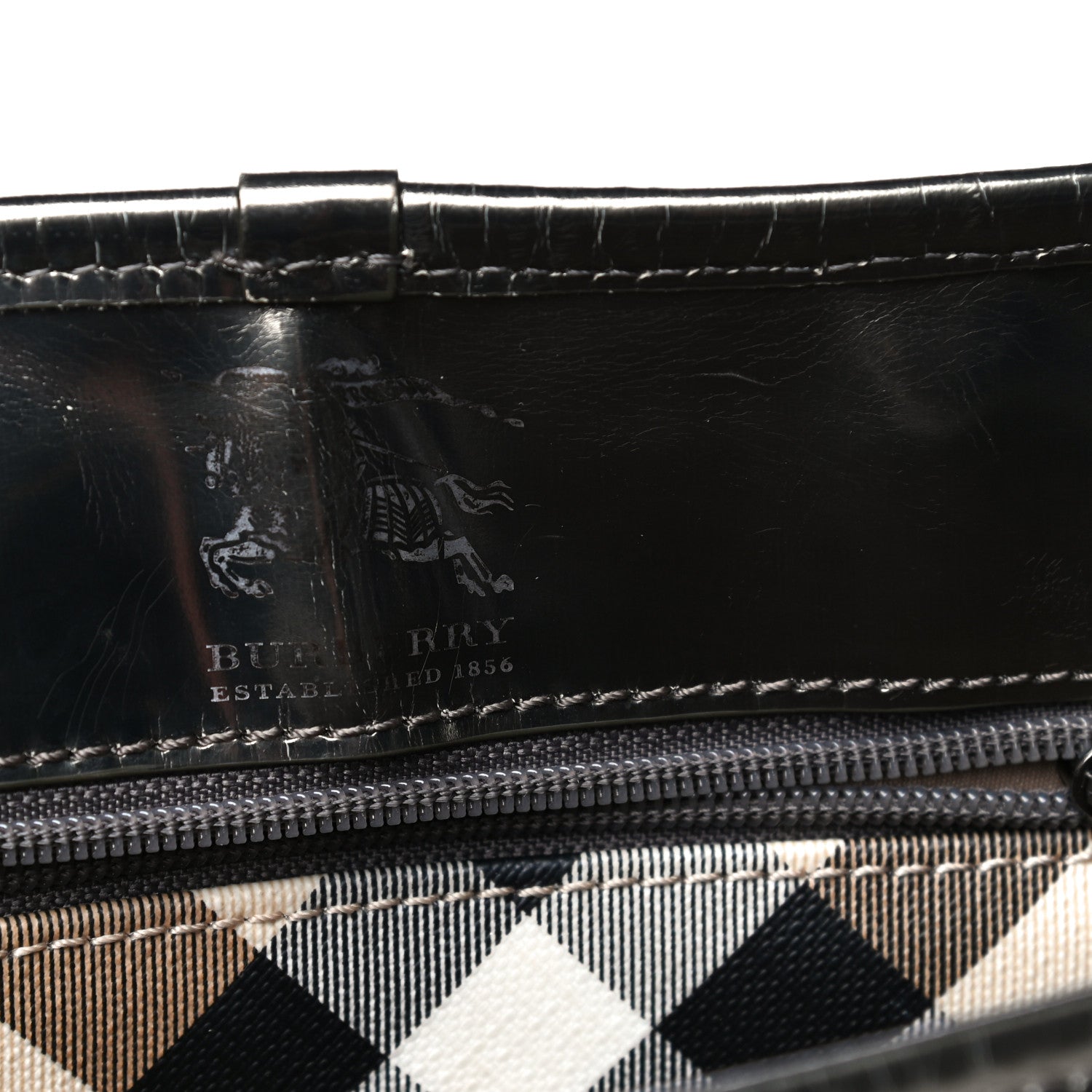 Burberry Patent Trim Nova Check Small Nickie Shopper Tote 8 of 17