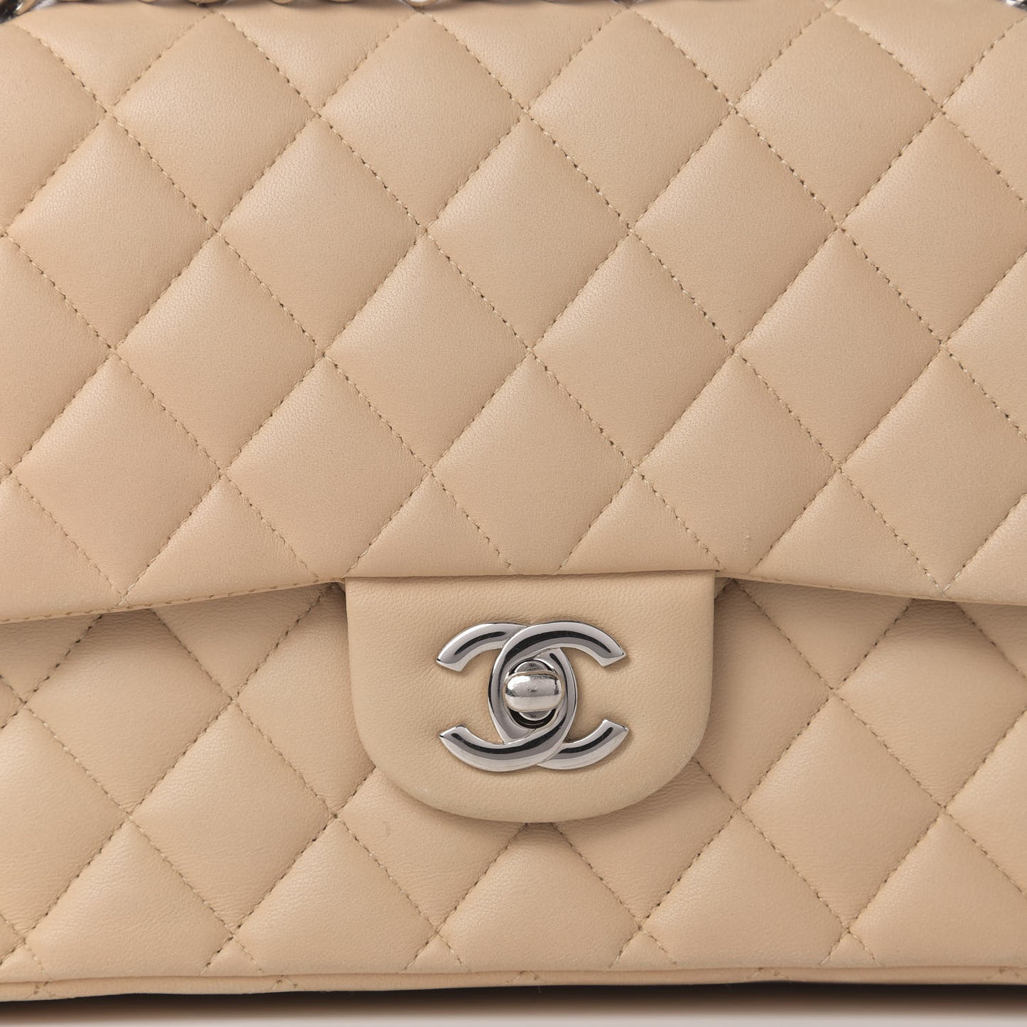 Lambskin Quilted Medium Double Flap Beige
