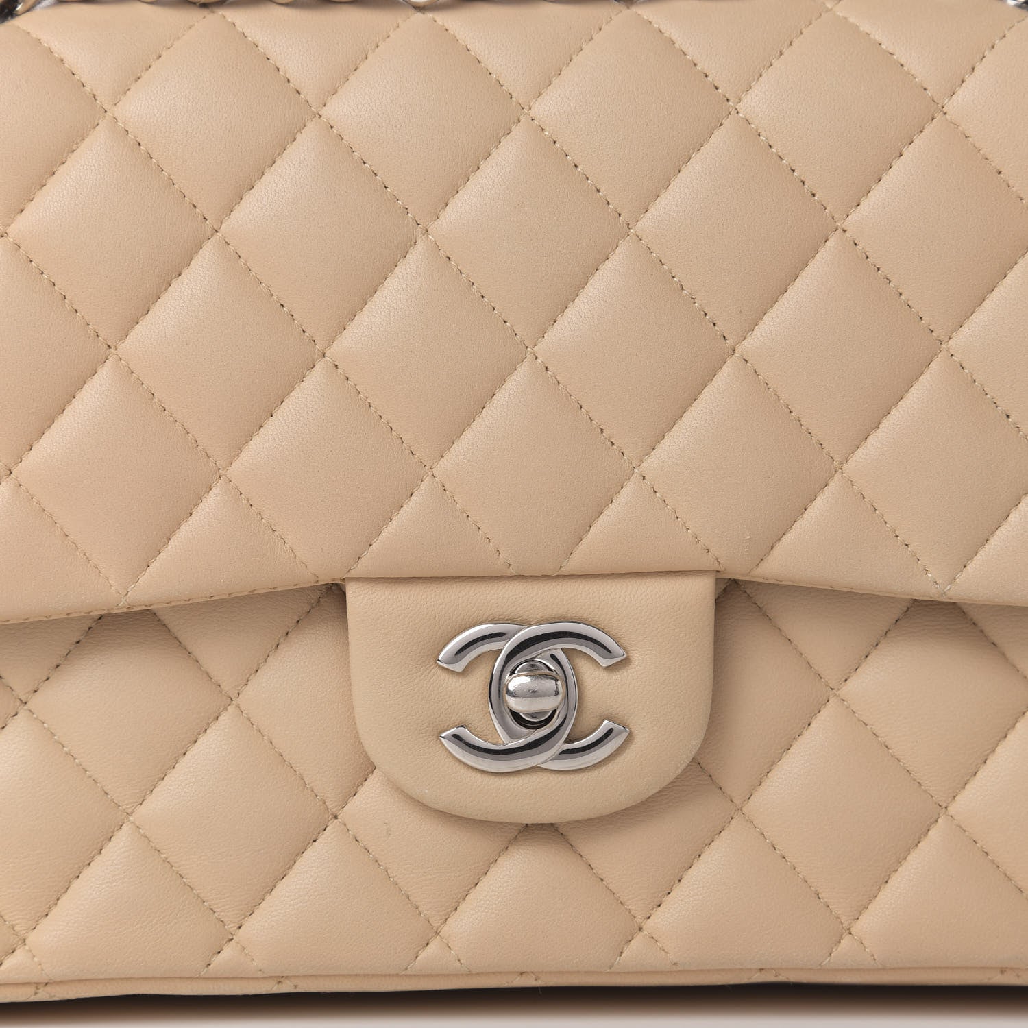 Chanel Lambskin Quilted Medium Double Flap Beige 11 of 12