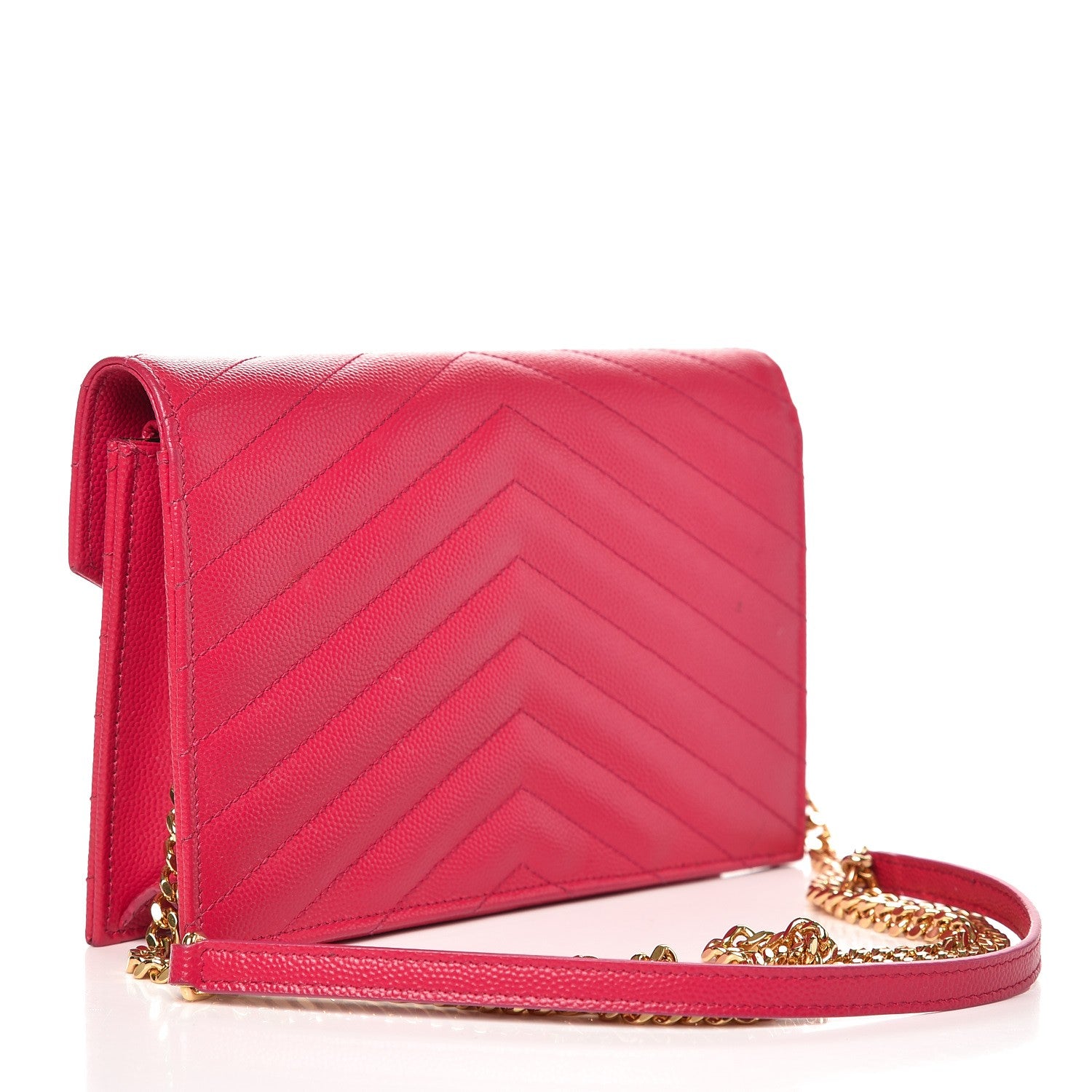 Saint Laurent Grain De Poudre Matelasse Chevron Monogram Envelope Chain Wallet Bubblegum 3 of 13
