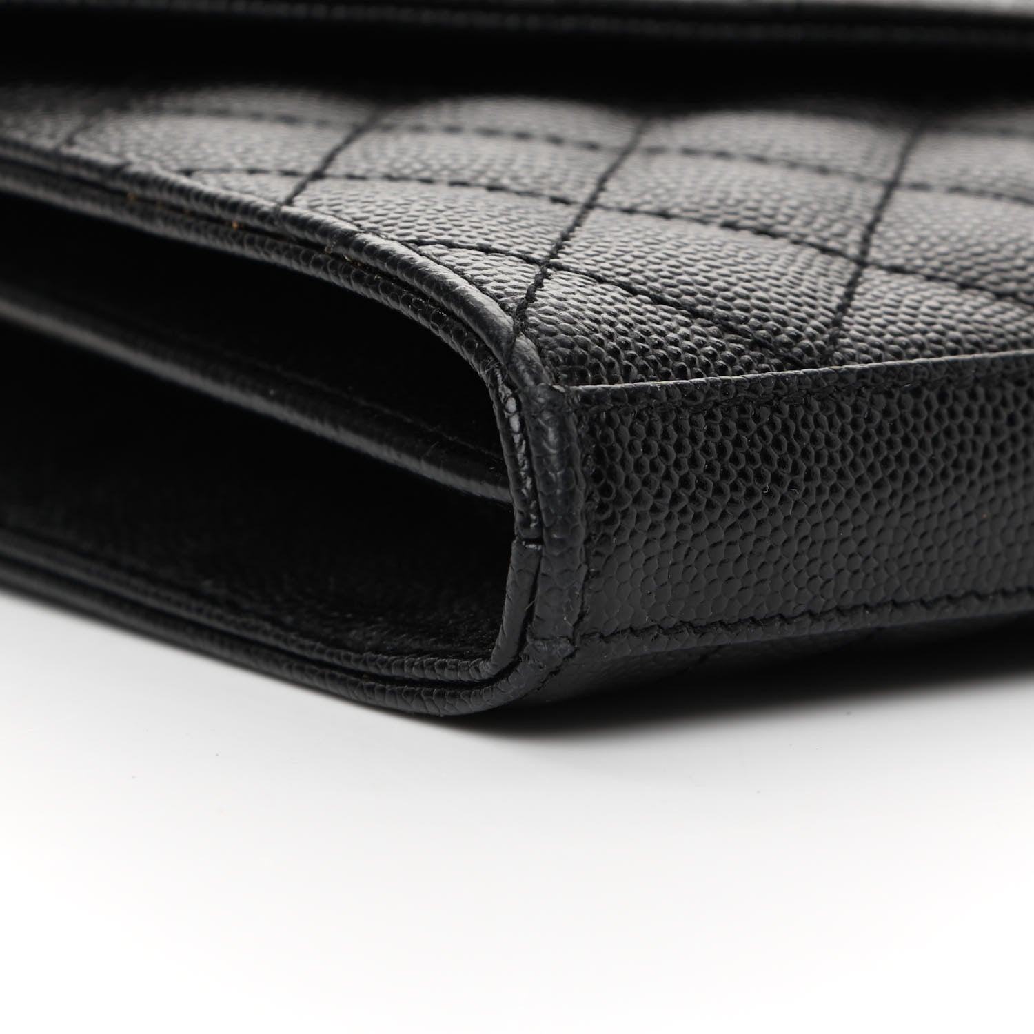 Saint Laurent Grain De Poudre Mixed Matelasse Triquilt Monogram Chain Wallet Black 16 of 23