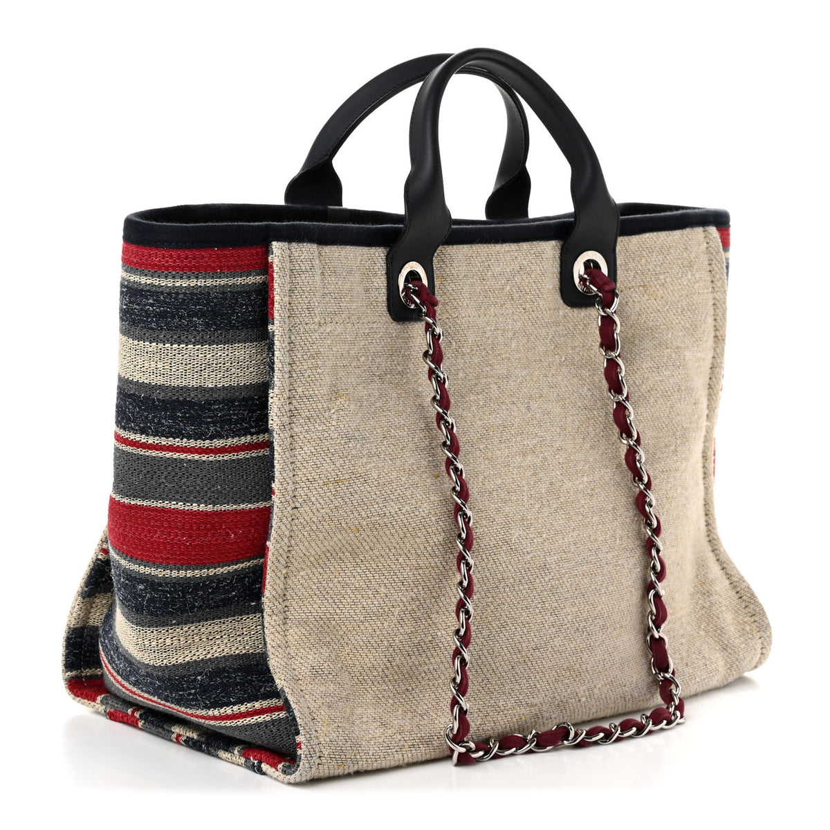 Chanel Striped Canvas Medium Deauville Tote Beige 3 of 10