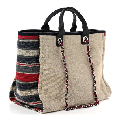 Chanel Striped Canvas Medium Deauville Tote Beige 3 of 10