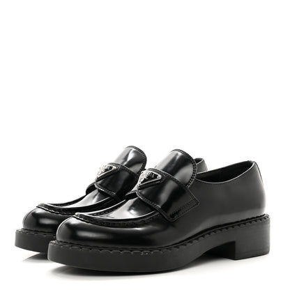 Prada Spazzolato Metal Triangle Logo 50mm Loafers 37 Black 3 of 8