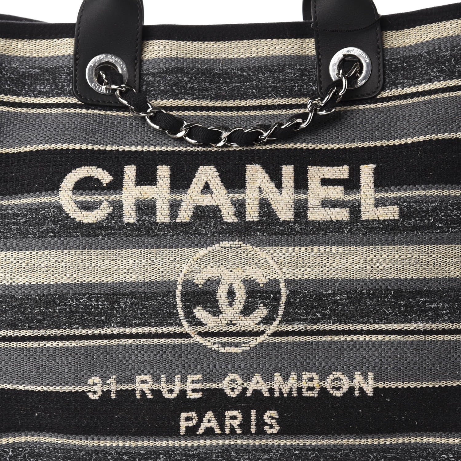 Chanel Striped Canvas Medium Deauville Tote Black 10 of 10