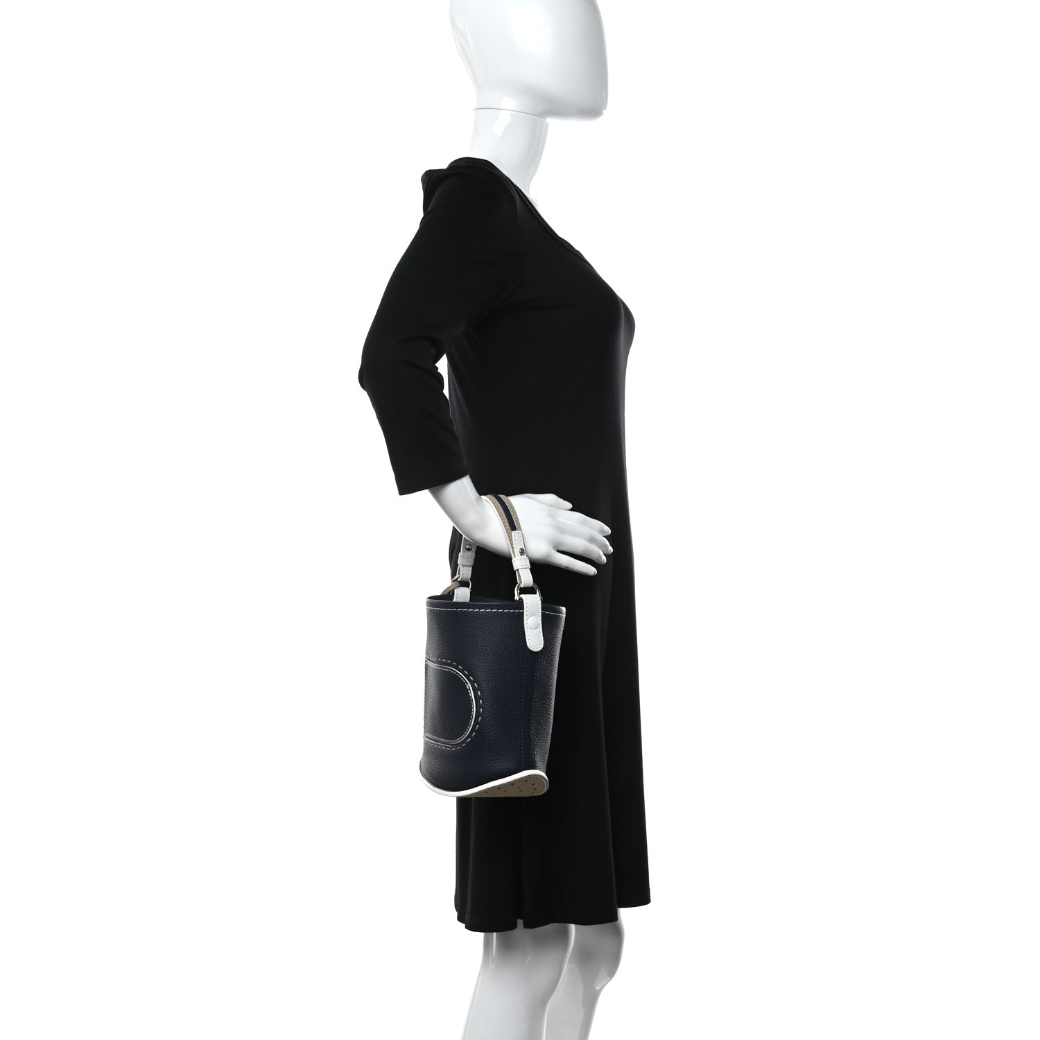 Delvaux Taurillon Mini Pin Bucket Navy Ivory 2 of 8