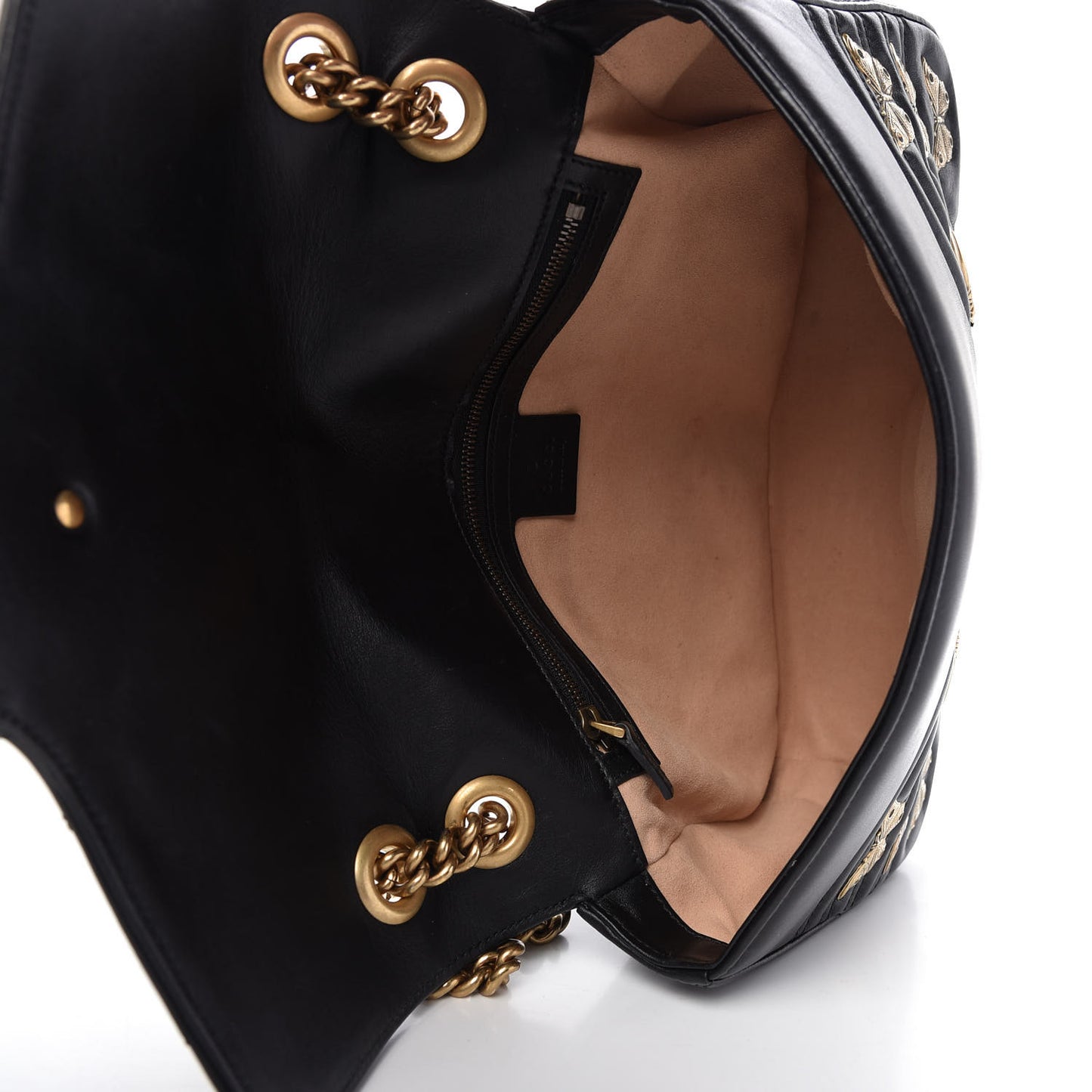 Calfskin Matelasse Animal Studs Medium GG Marmont Shoulder Bag Black