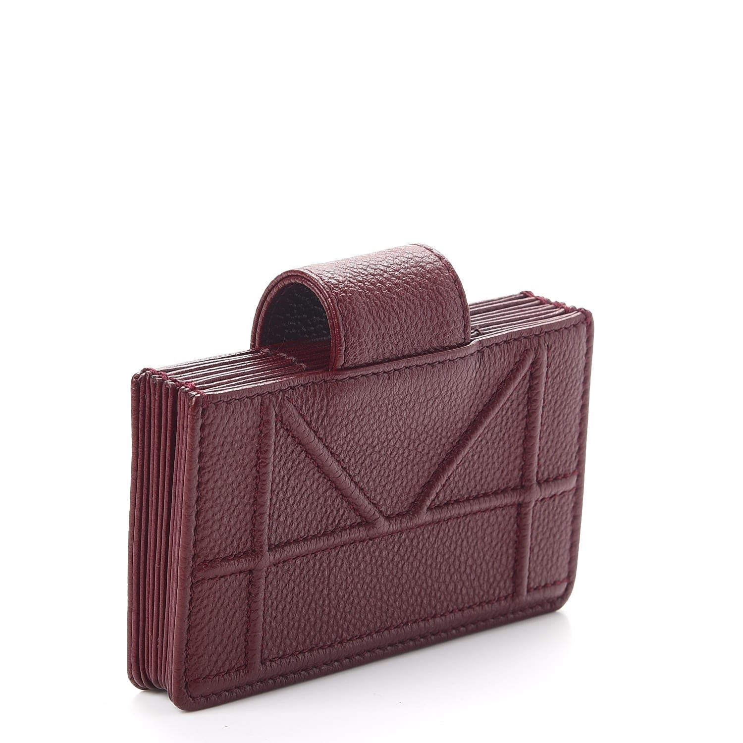 Christian Dior Grained Calfskin Cannage Diorama Card Holder Burgundy 3 of 8