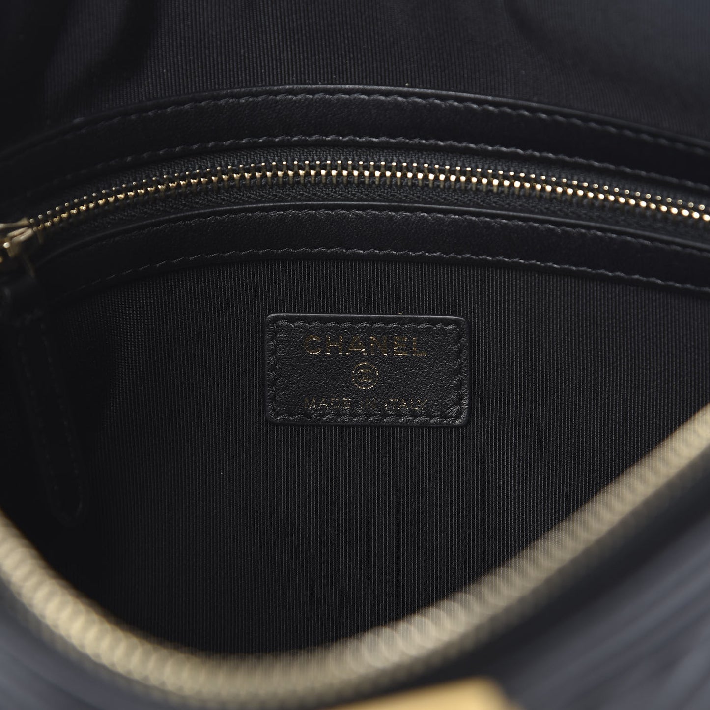 Calfskin Chevron Boy Zip Pouch Black