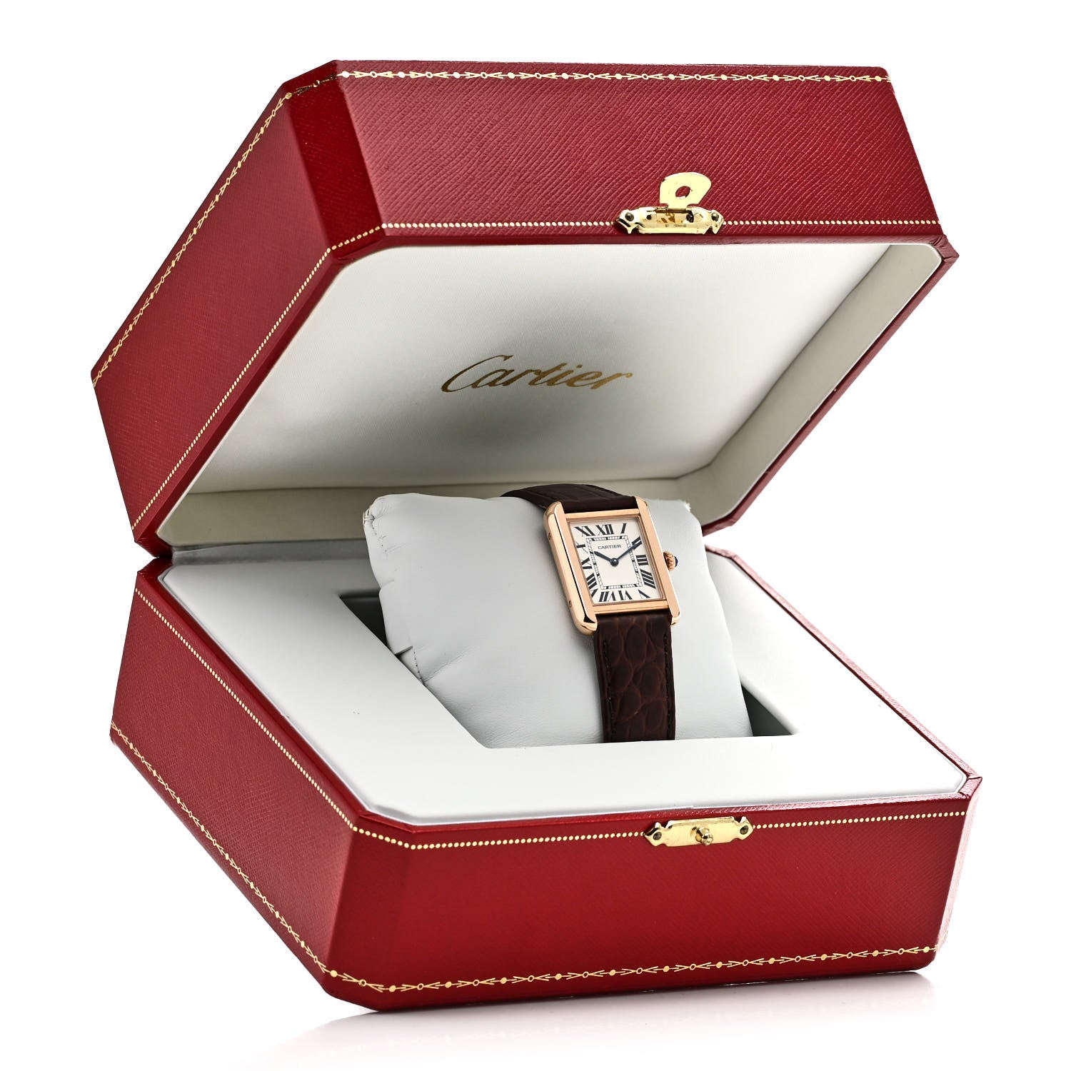 Cartier Stainless Steel 18K Pink Gold Alligator 24mm Tank Solo Quartz Watch Brown 5 of 5
