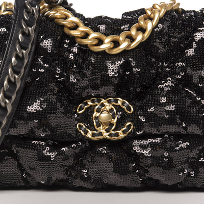 Chanel Sequin Quilted Medium 19 Flap Black 10 of 10