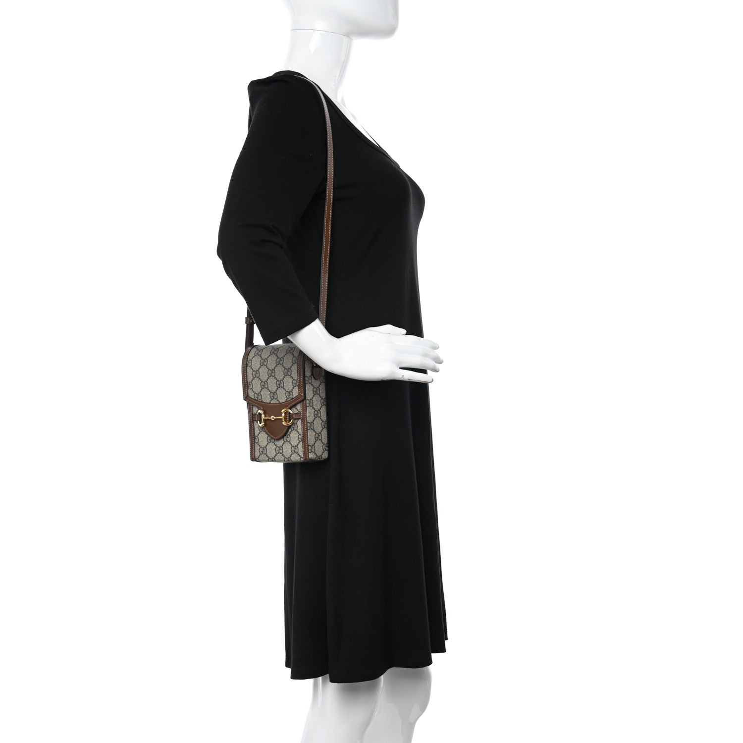 Gucci GG Supreme Monogram Mini Horsebit 1955 Crossbody Bag Beige Brown Sugar 2 of 10