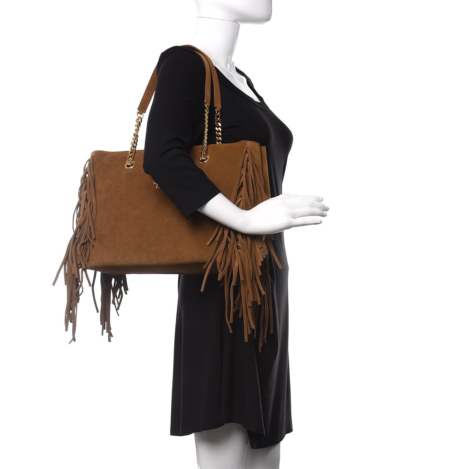 Saint Laurent Suede Fringe Monogram Shopping Tote Light Ochre 2 of 8