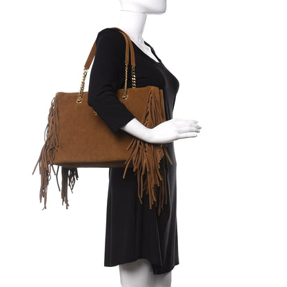 Saint Laurent Suede Fringe Monogram Shopping Tote Light Ochre 2 of 8