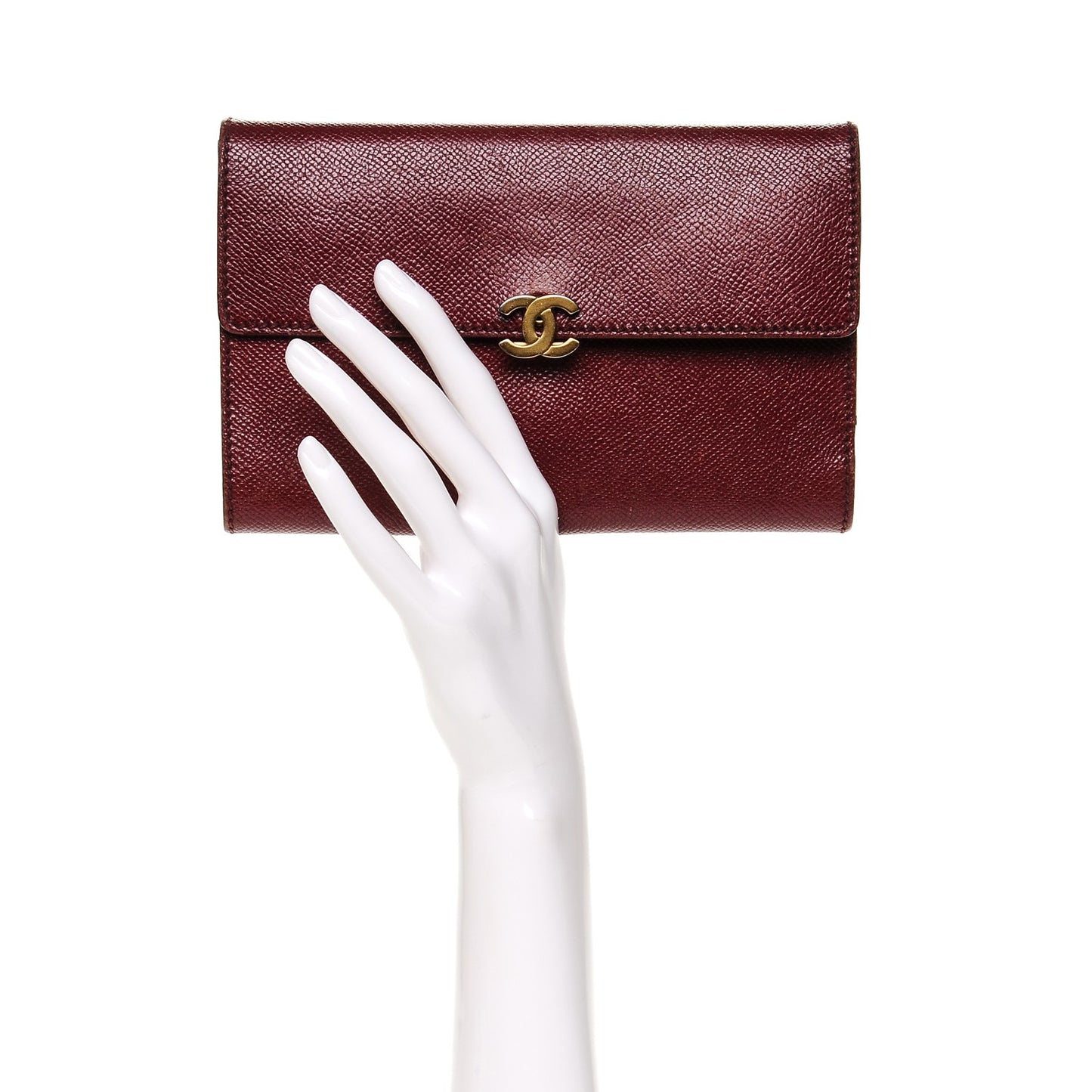 Grained Calfskin CC Flap Wallet Dark Red