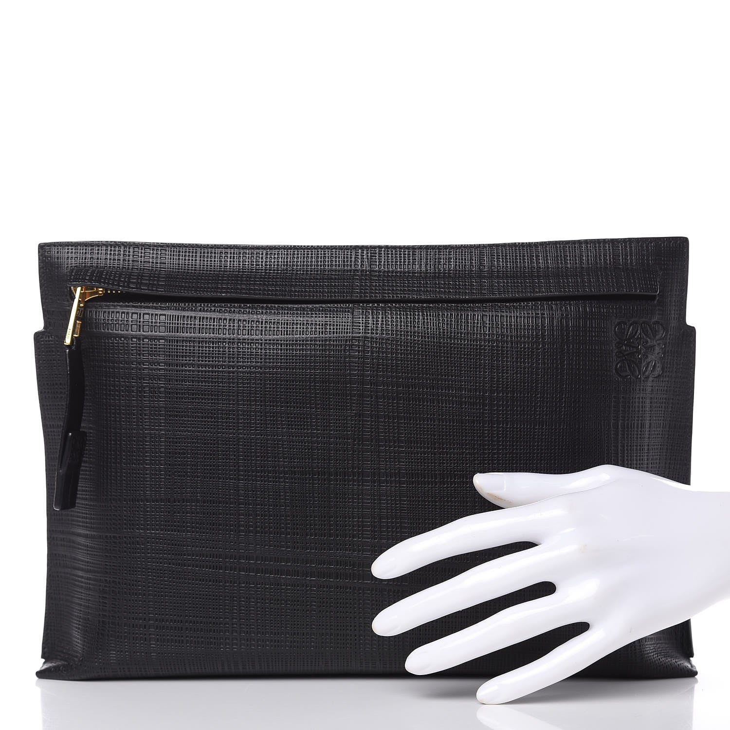 Loewe Calfskin Linen Embossed Large T Pouch Black 2 of 11