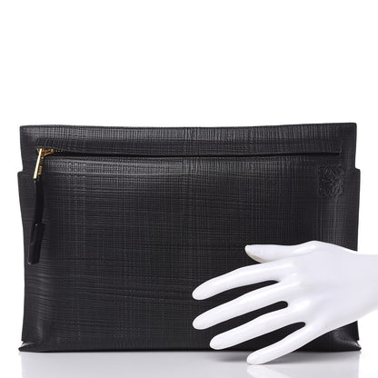 Loewe Calfskin Linen Embossed Large T Pouch Black 2 of 11