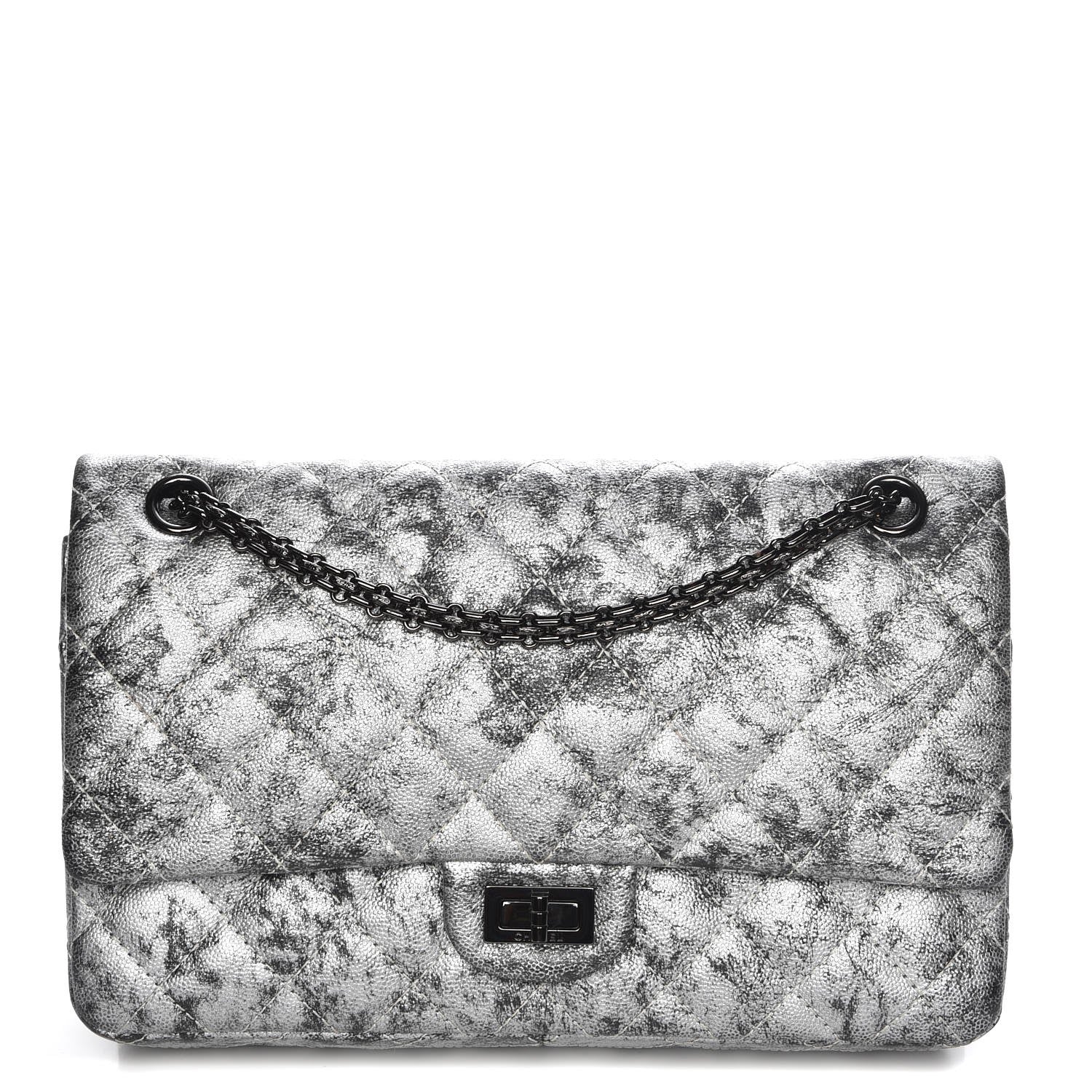 Chanel Metallic Caviar Quilted 2.55 Reissue 226 Flap Silver Black 1 of 12