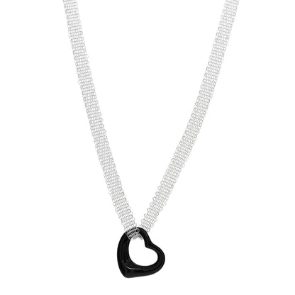 Tiffany Sterling Silver Black Jade 22mm Elsa Perretti Open Heart Mesh Necklace 1 of 3