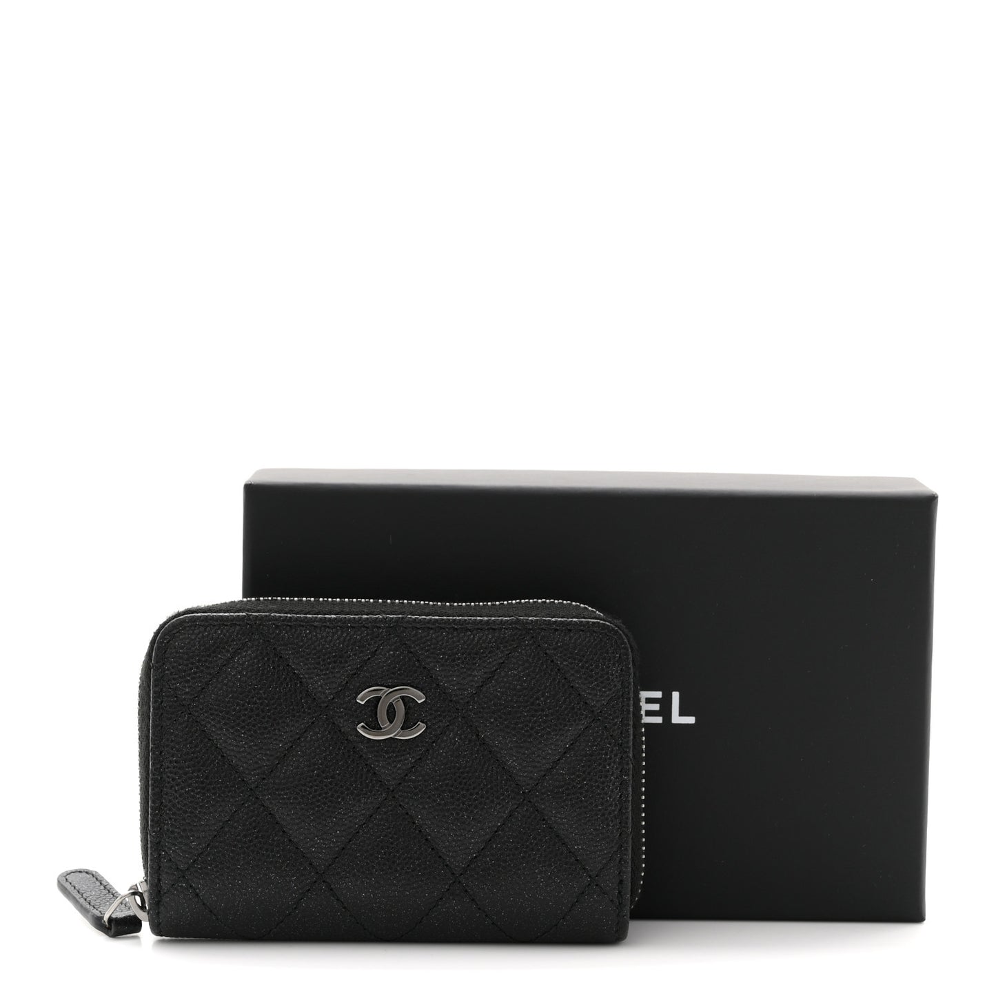 Iridescent Caviar Quilted Zip Coin Purse Black