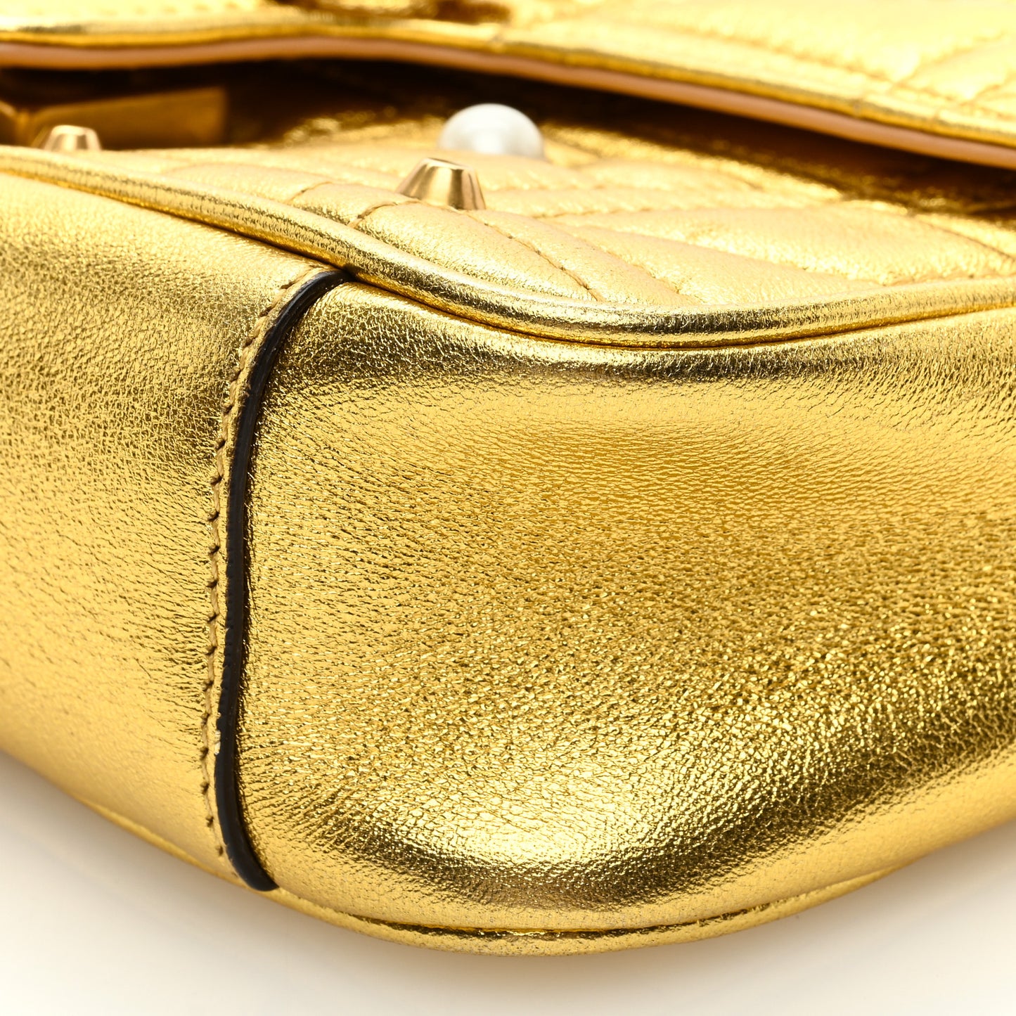 Metallic Calfskin Matelasse Studded Mini Pearly GG Marmont Shoulder Bag Gold