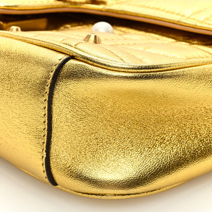 Gucci Metallic Calfskin Matelasse Studded Mini Pearly GG Marmont Shoulder Bag Gold 9 of 9