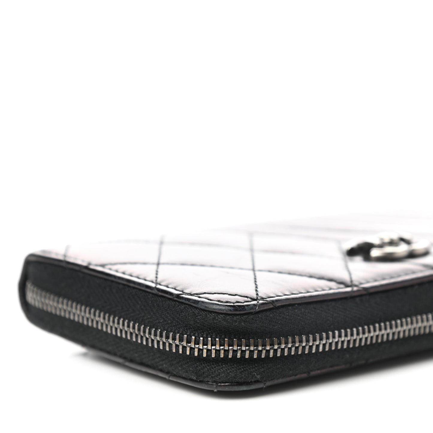 Glazed Calfskin Quilted Small Coco Boy Zip Around Wallet Black