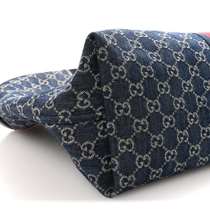 Gucci Denim GG Monogram Web Large Giglio Tote Blue 8 of 9