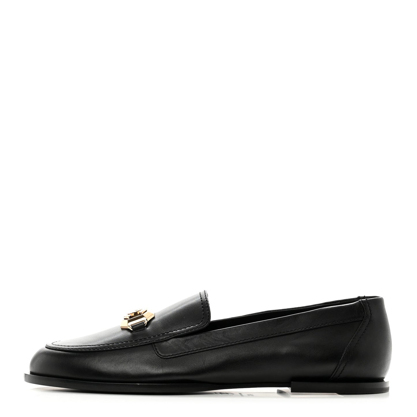 Shiny Calfskin Metal CC Mocassin Loafers 40.5 Black
