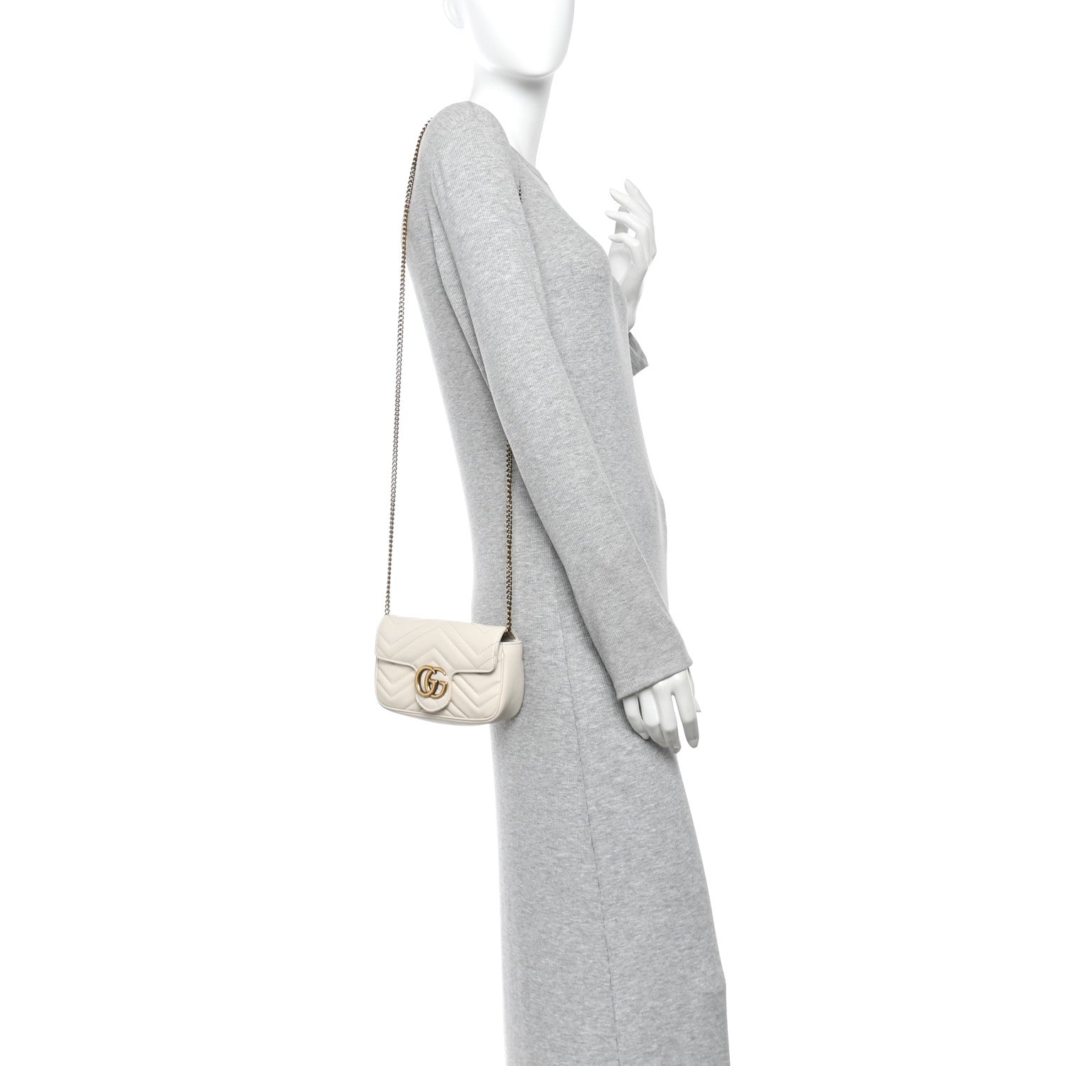 Gucci Calfskin Matelasse Super Mini GG Marmont Shoulder Bag White 2 of 11