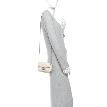 Gucci Calfskin Matelasse Super Mini GG Marmont Shoulder Bag White 2 of 11