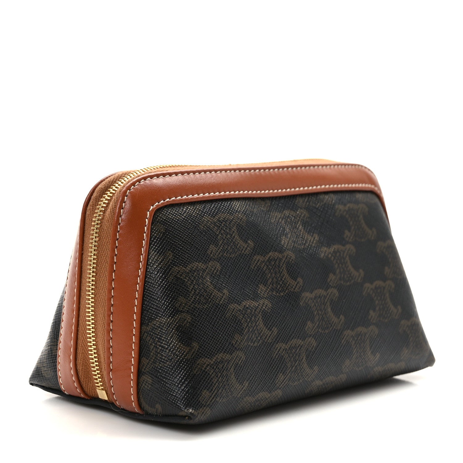 Celine Triomphe Canvas Calfskin Small Cosmetic Pouch Tan 3 of 9