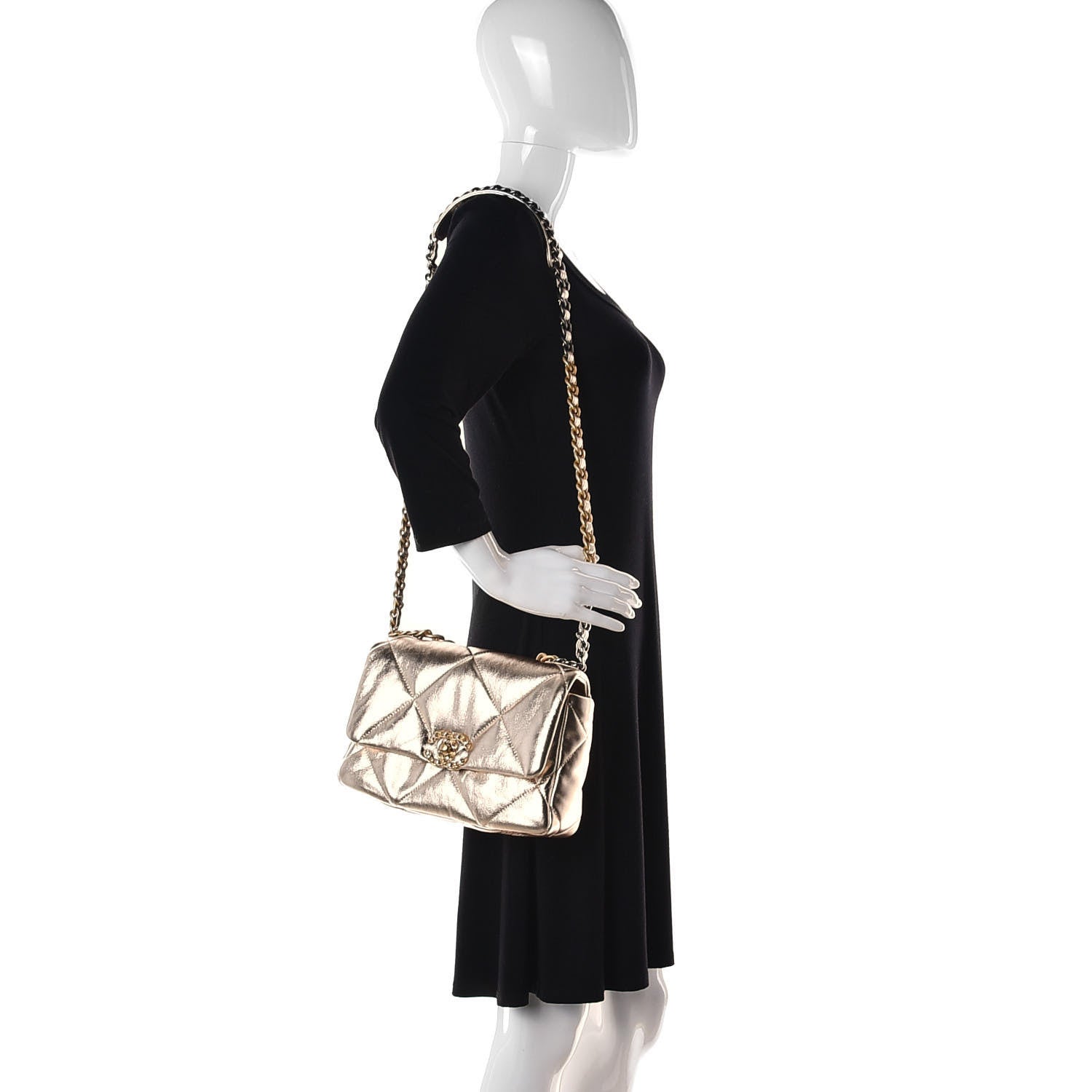Chanel Metallic Lambskin Stitched Medium Chanel 19 Flap Gold 2 of 11