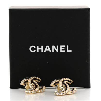 Chanel Baguette Crystal Enamel CC Earrings Gold Black 5 of 5