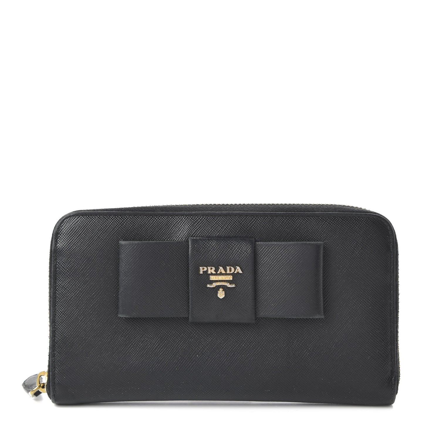 Saffiano Fiocco Bow Zip Around Wallet Black