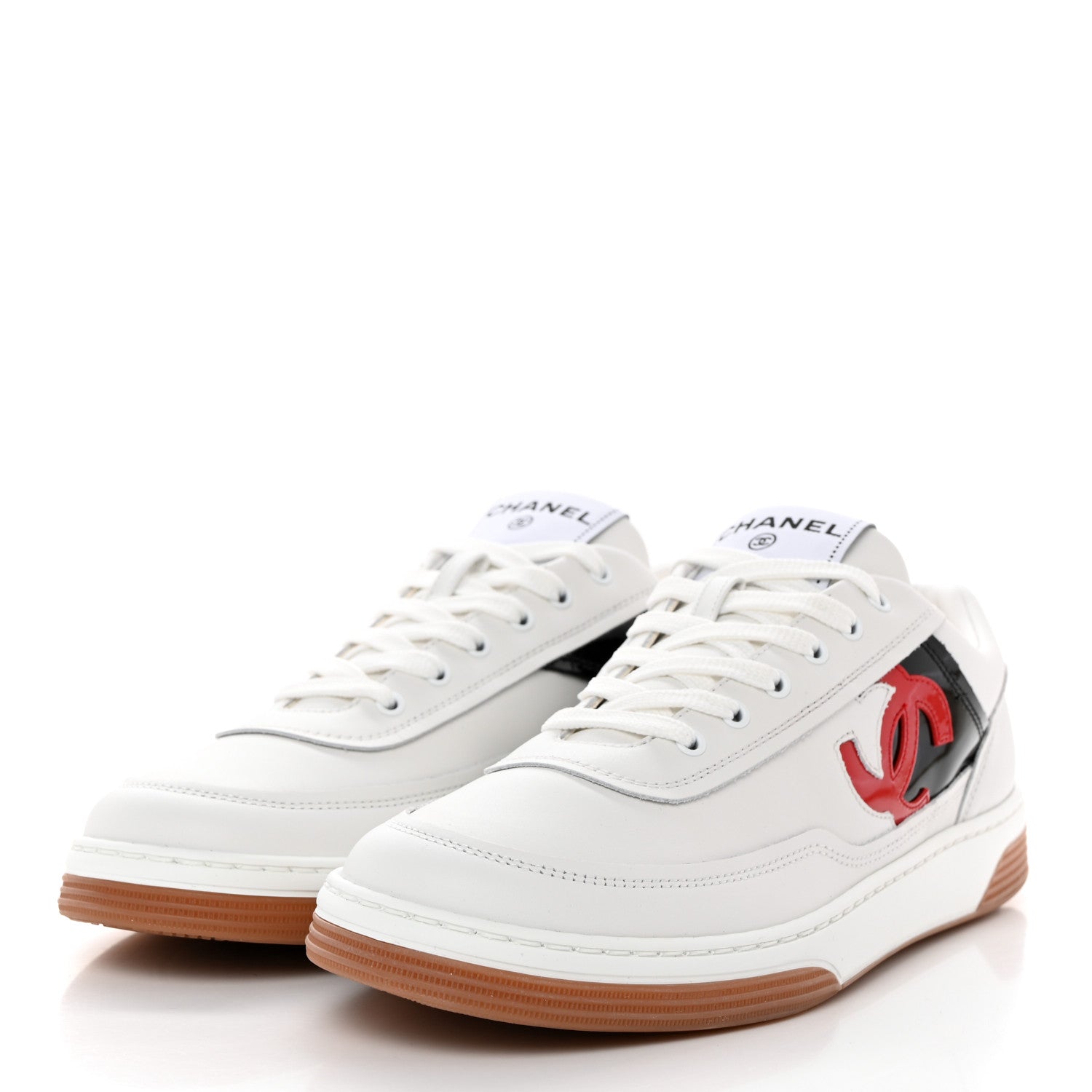 Chanel Calfskin Womens CC Sneakers 38 White Black Red 3 of 8