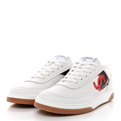 Chanel Calfskin Womens CC Sneakers 38 White Black Red 3 of 8